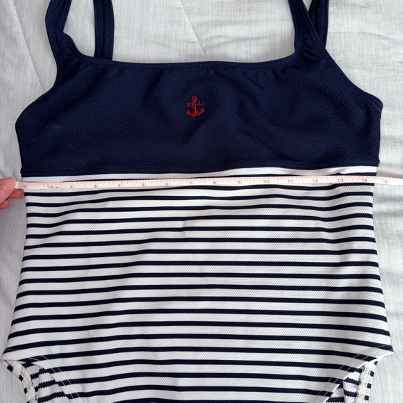 POLO SPORT Ralph Lauren One Piece Swimsuit Navy White Stripe Anchor Logo - Picture 5 of 9